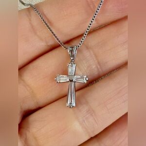 Delicate Sterling Silver & CZ Cross Necklace, Made in Italy